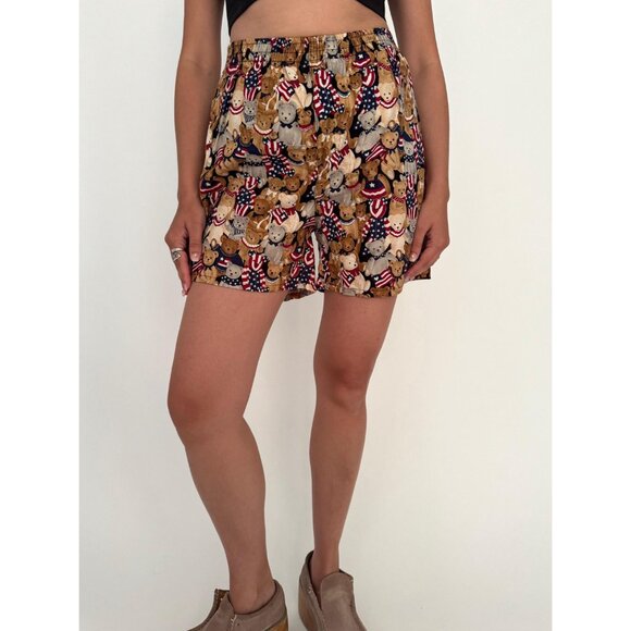 90s vintage teddy bear print USA patriotic tshirt mini shorts matching coord set - Picture 7 of 9